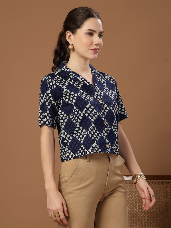 Stylum Women's Indigo Dabu Printed Cotton Crop Top (TOPINDIGOTRUNK)