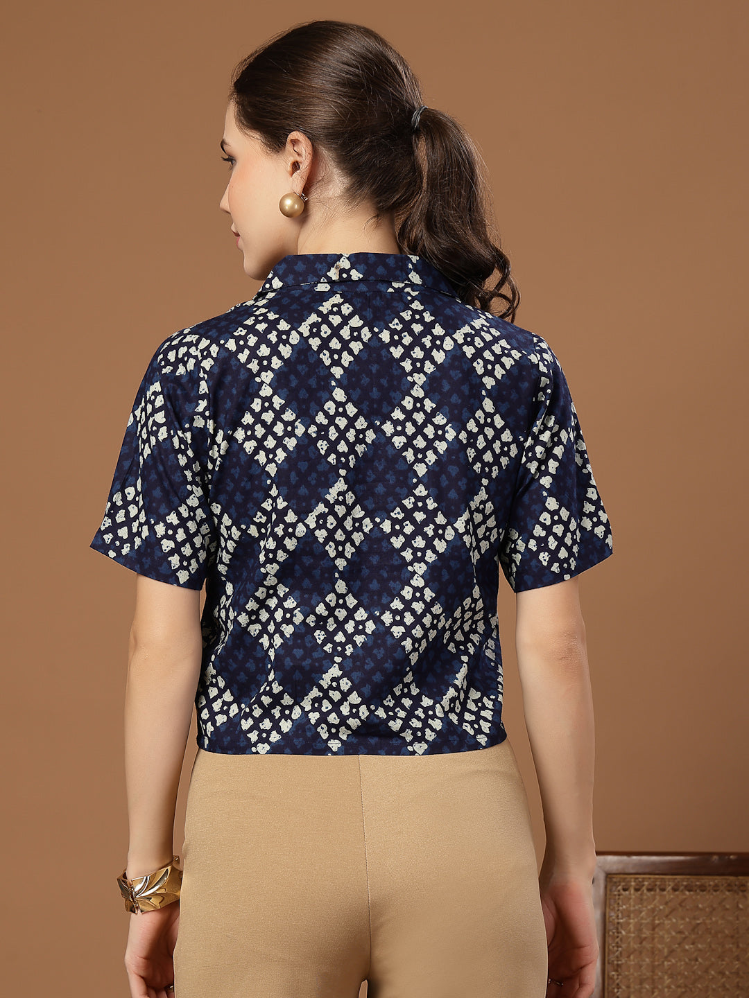 Stylum Women's Indigo Dabu Printed Cotton Crop Top (TOPINDIGOTRUNK)