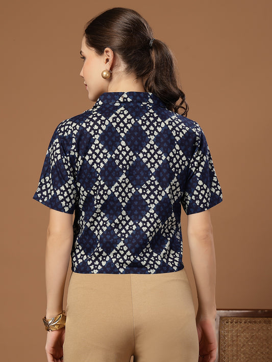 Stylum Women's Indigo Dabu Printed Cotton Crop Top (TOPINDIGOTRUNK)