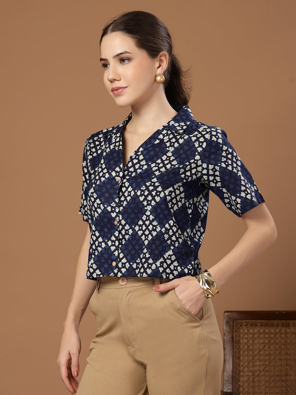 Stylum Women's Indigo Dabu Printed Cotton Crop Top (TOPINDIGOTRUNK)