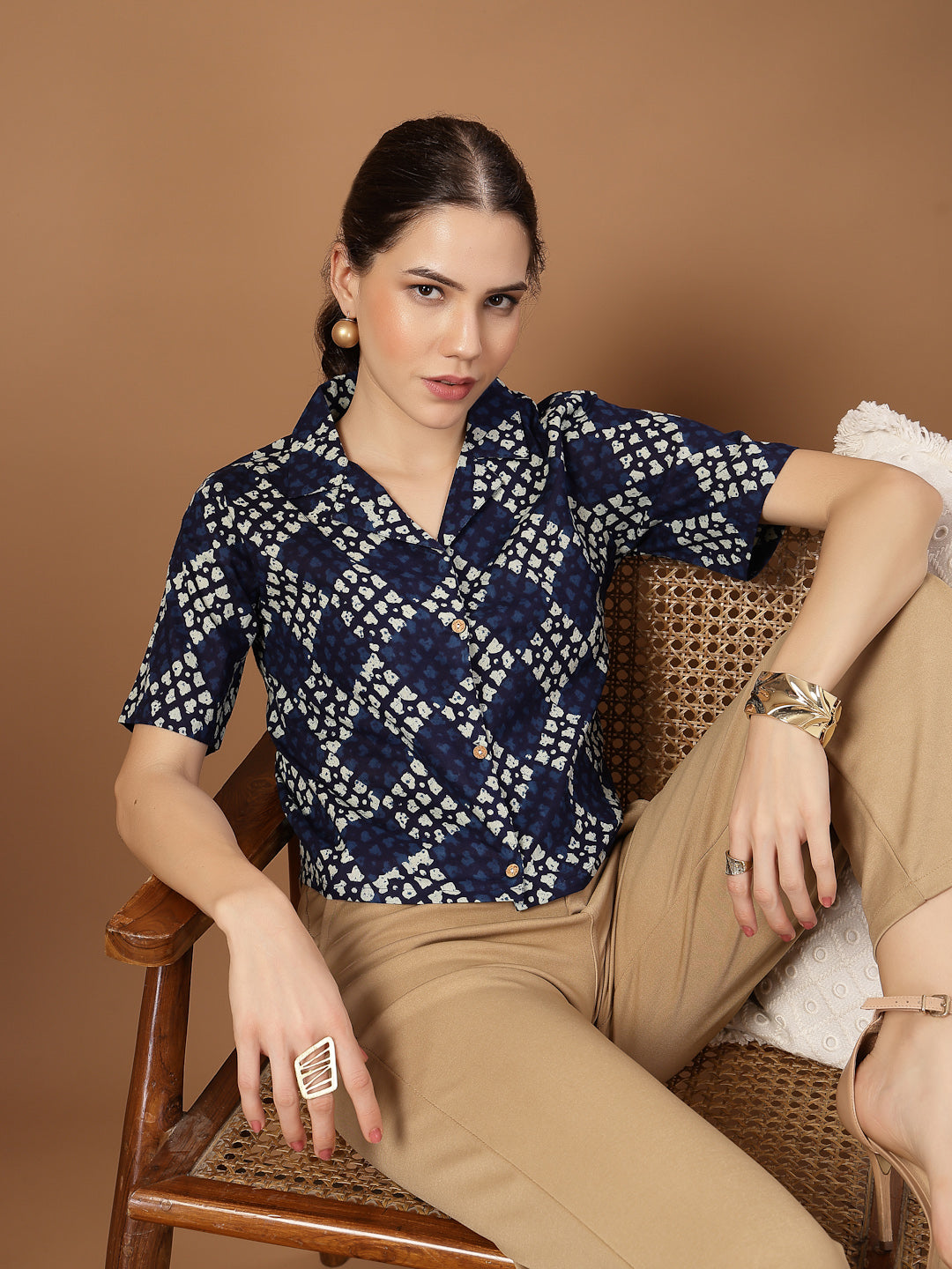 Stylum Women's Indigo Dabu Printed Cotton Crop Top (TOPINDIGOTRUNK)