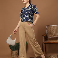 Stylum Women's Indigo Dabu Printed Cotton Crop Top (TOPINDIGOTRUNK)