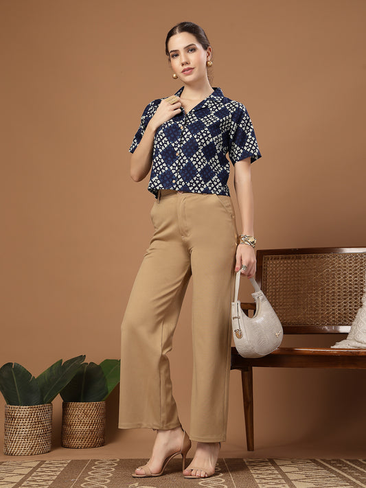 Stylum Women's Indigo Dabu Printed Cotton Crop Top (TOPINDIGOTRUNK)