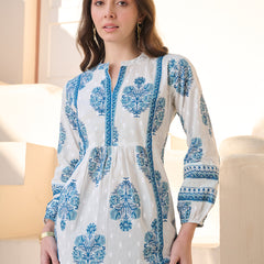Stylum Women's Blue Ethnic Buta Printed Cotton Top (TOPBLUEKIKU)