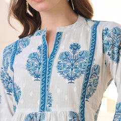 Stylum Women's Blue Ethnic Buta Printed Cotton Top (TOPBLUEKIKU)