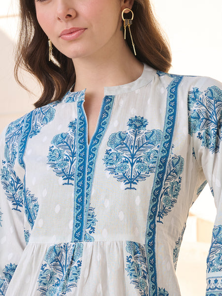 Stylum Women's Blue Ethnic Buta Printed Cotton Top (TOPBLUEKIKU)