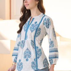Stylum Women's Blue Ethnic Buta Printed Cotton Top (TOPBLUEKIKU)
