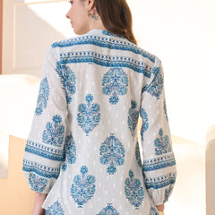 Stylum Women's Blue Ethnic Buta Printed Cotton Top (TOPBLUEKIKU)