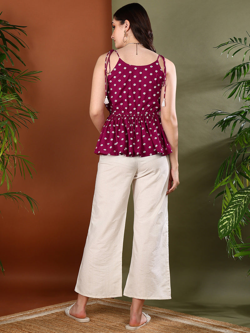 Stylum Women's Pink Bandhej Printed Rayon Short Peplum Top (TOPLAKME)