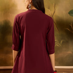 Stylum Women's Maroon Solid & Embellished Cotton Flex Top (TOPMAROONHIPPO)