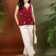 Stylum Women's Maroon Bandhej Printed Rayon Short Peplum Top (TOPMAROONKATTY)