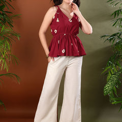 Stylum Women's Maroon Bandhej Printed Rayon Short Peplum Top (TOPMAROONKATTY)