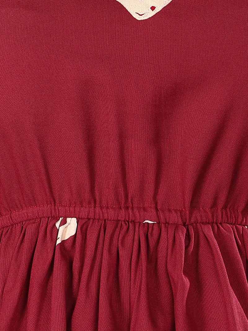 Stylum Women's Maroon Bandhej Printed Rayon Short Peplum Top (TOPMAROONKATTY)