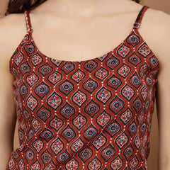 Stylum Women's Maroon Ethnic Motif Printed Cotton Straight Top (TOPMAROONLOWKEY)