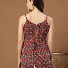 Stylum Women's Maroon Ethnic Motif Printed Cotton Straight Top (TOPMAROONLOWKEY)