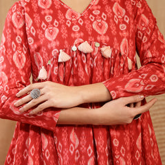 Stylum Women's Maroon Ikat Printed Cotton Empire Top (TOPMAROONTARUN)