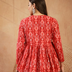 Stylum Women's Maroon Ikat Printed Cotton Empire Top (TOPMAROONTARUN)