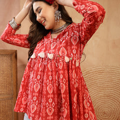 Stylum Women's Maroon Ikat Printed Cotton Empire Top (TOPMAROONTARUN)