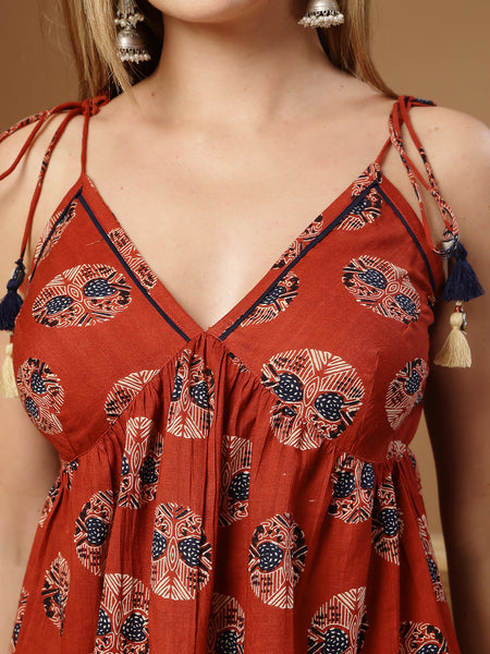 Stylum Women's Maroon Ethnic Printed Cotton Peplum Top (TOPMAROONTWIX)