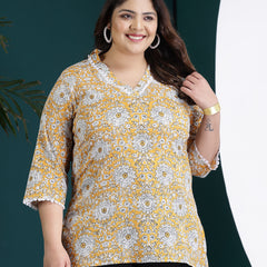Plus Size Women's Floral Printed Cotton Empire Top (TOPMARSPLUS)