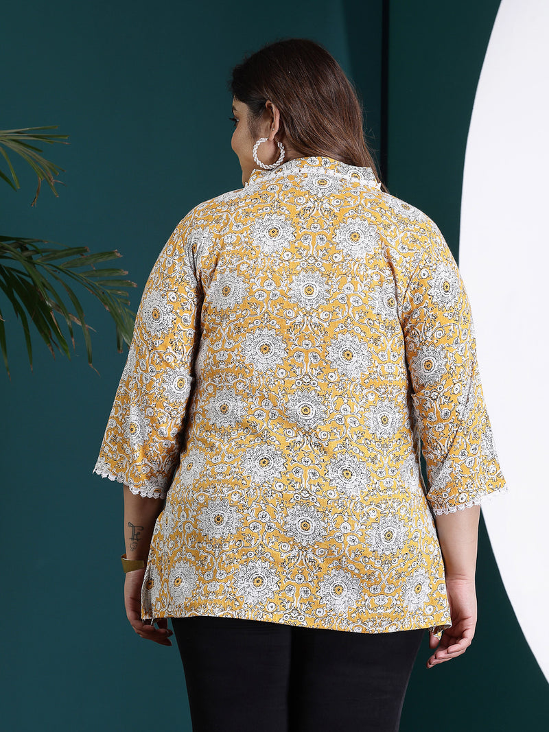 Plus Size Women's Floral Printed Cotton Empire Top (TOPMARSPLUS)