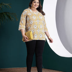 Plus Size Women's Floral Printed Cotton Empire Top (TOPMARSPLUS)