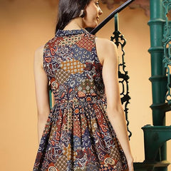 Stylum Women's Multicolor Ethnic Printed Cotton Shirt Collar Top (TOPMULTIKAJOL)