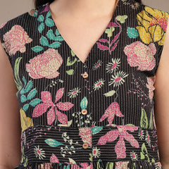 Stylum Women's Black Floral Printed Katha Cotton Peplum Tops (TOPMULTIMUMBA)