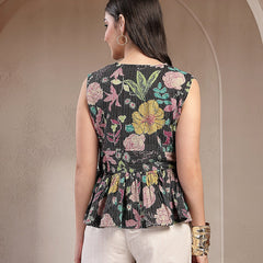 Stylum Women's Black Floral Printed Katha Cotton Peplum Tops (TOPMULTIMUMBA)