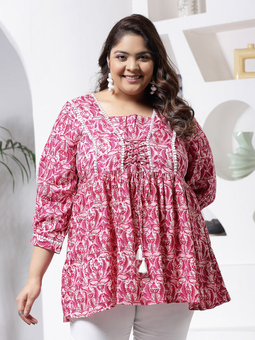 Plus Size Women's Floral Printed Rayon Peplum Top (TOPMUMTAZPLUS)