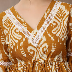 Stylum Women's Mustard Ikkat Printed Cotton Empire Top (TOPMUSTARDHUMMUS)