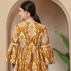 Stylum Women's Mustard Ikkat Printed Cotton Empire Top (TOPMUSTARDHUMMUS)