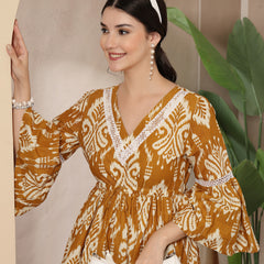 Stylum Women's Mustard Ikkat Printed Cotton Empire Top (TOPMUSTARDHUMMUS)