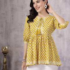 Stylum Women's Geometric Printed Rayon Peplum Top (TOPMUSTARDNIKKI)