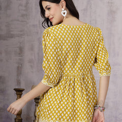 Stylum Women's Geometric Printed Rayon Peplum Top (TOPMUSTARDNIKKI)