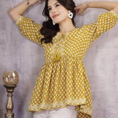 Stylum Women's Geometric Printed Rayon Peplum Top (TOPMUSTARDNIKKI)