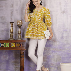 Stylum Women's Geometric Printed Rayon Peplum Top (TOPMUSTARDNIKKI)