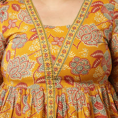 Stylum Women's Plus Size Mustard Floral Printed Cotton Peplum Top (TOPMUSTARDNOVAPLUS)