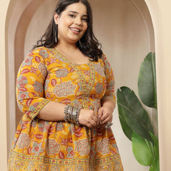 Stylum Women's Plus Size Mustard Floral Printed Cotton Peplum Top (TOPMUSTARDNOVAPLUS)