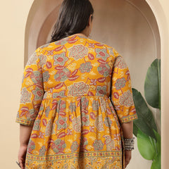 Stylum Women's Plus Size Mustard Floral Printed Cotton Peplum Top (TOPMUSTARDNOVAPLUS)