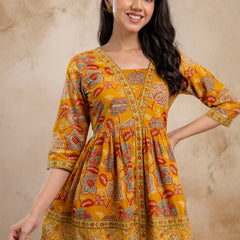 Stylum Women's Mustard Floral Printed Cotton Peplum Top (TOPMUSTARDNOVA)