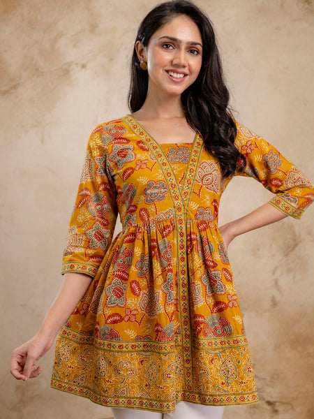 Stylum Women's Mustard Floral Printed Cotton Peplum Top (TOPMUSTARDNOVA)