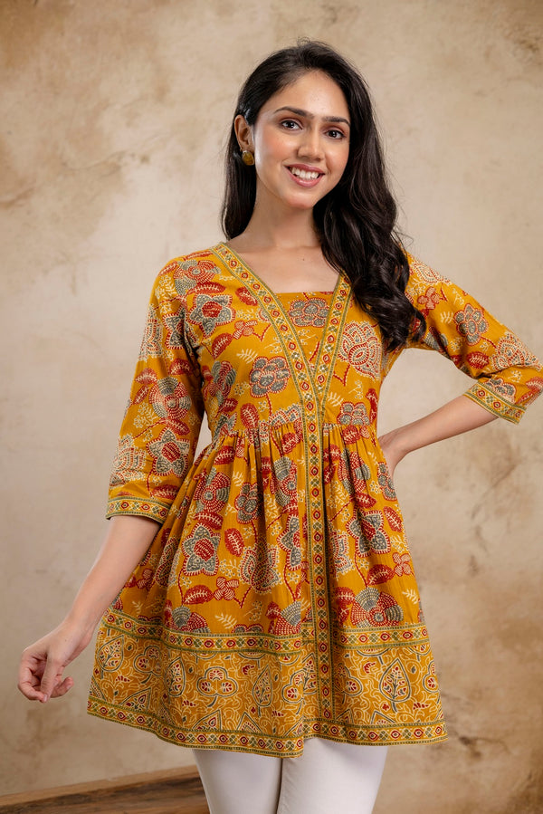 Stylum Women's Mustard Floral Printed Cotton Peplum Top (TOPMUSTARDNOVA)