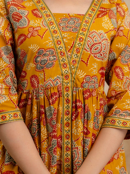 Stylum Women's Mustard Floral Printed Cotton Peplum Top (TOPMUSTARDNOVA)
