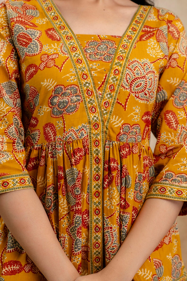 Stylum Women's Mustard Floral Printed Cotton Peplum Top (TOPMUSTARDNOVA)
