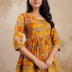 Stylum Women's Mustard Floral Printed Cotton Peplum Top (TOPMUSTARDNOVA)