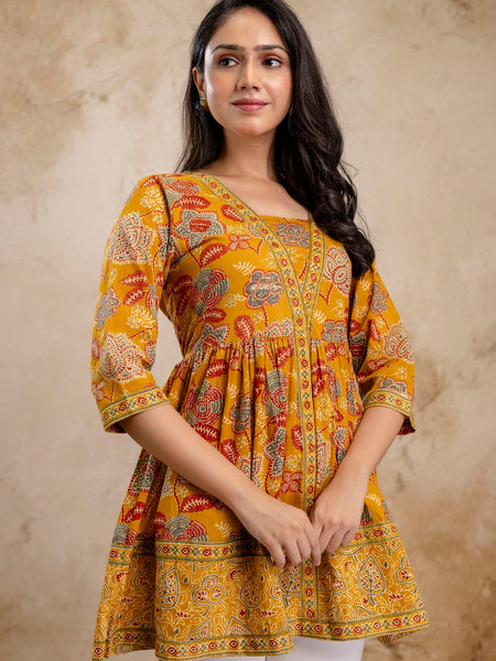 Stylum Women's Mustard Floral Printed Cotton Peplum Top (TOPMUSTARDNOVA)