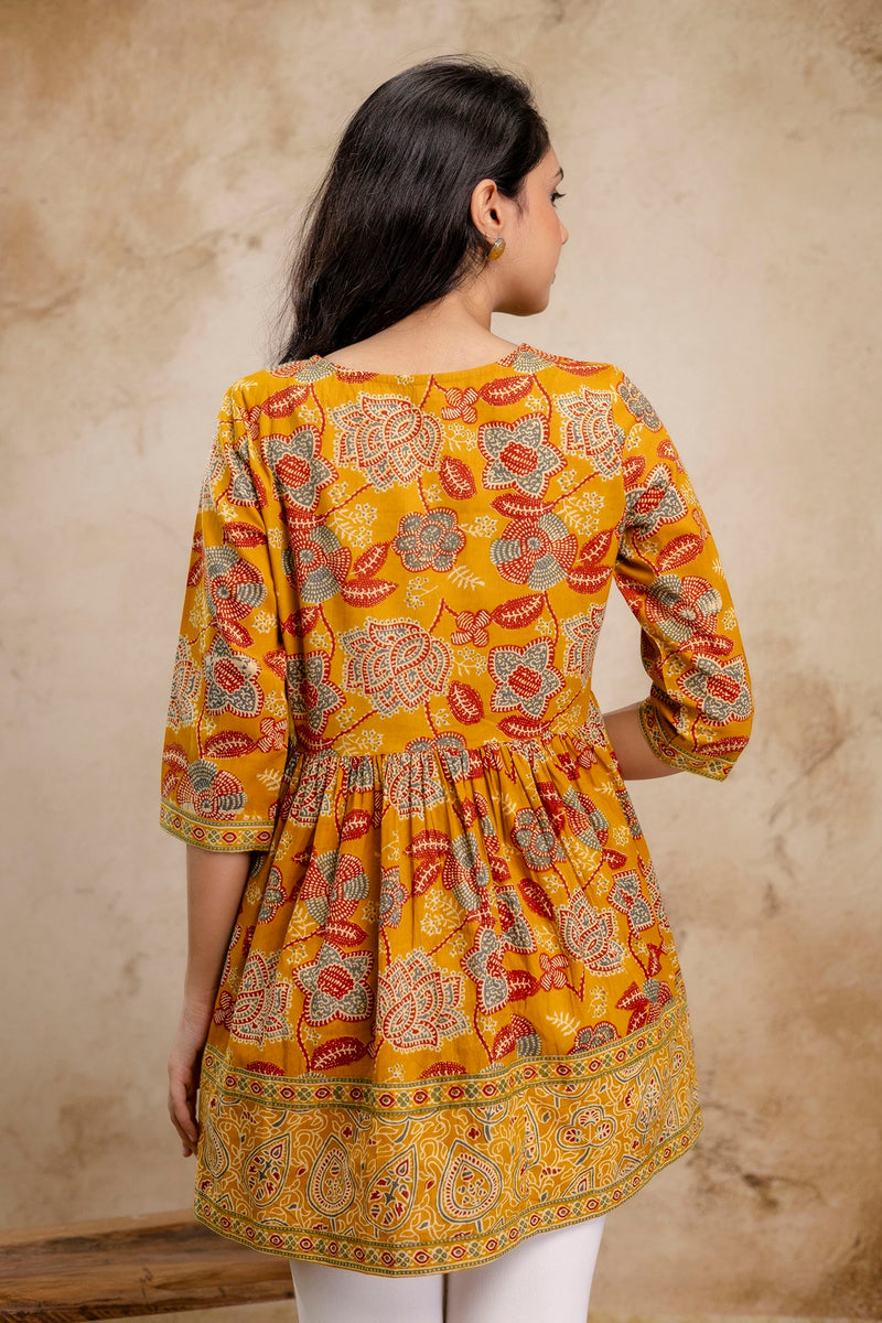 Stylum Women's Mustard Floral Printed Cotton Peplum Top (TOPMUSTARDNOVA)