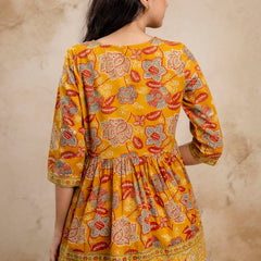 Stylum Women's Mustard Floral Printed Cotton Peplum Top (TOPMUSTARDNOVA)