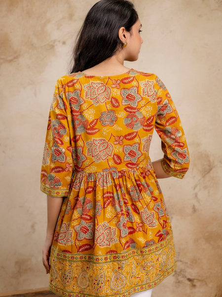 Stylum Women's Mustard Floral Printed Cotton Peplum Top (TOPMUSTARDNOVA)